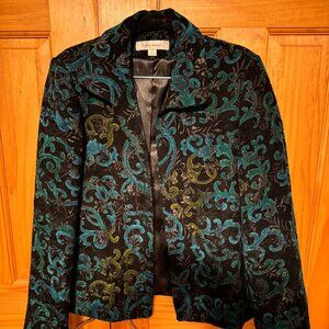 Herve Benard embroidered teal & black jacket, women's 14